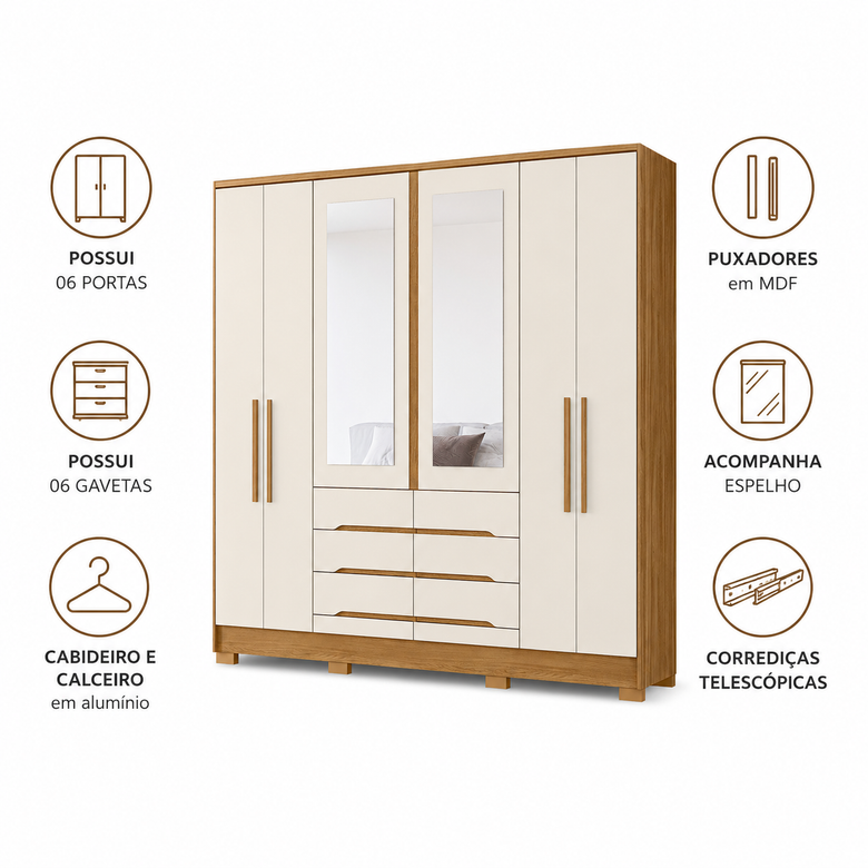 Guarda-Roupa Casal San Francisco 6 Portas 6 gavetas Moval