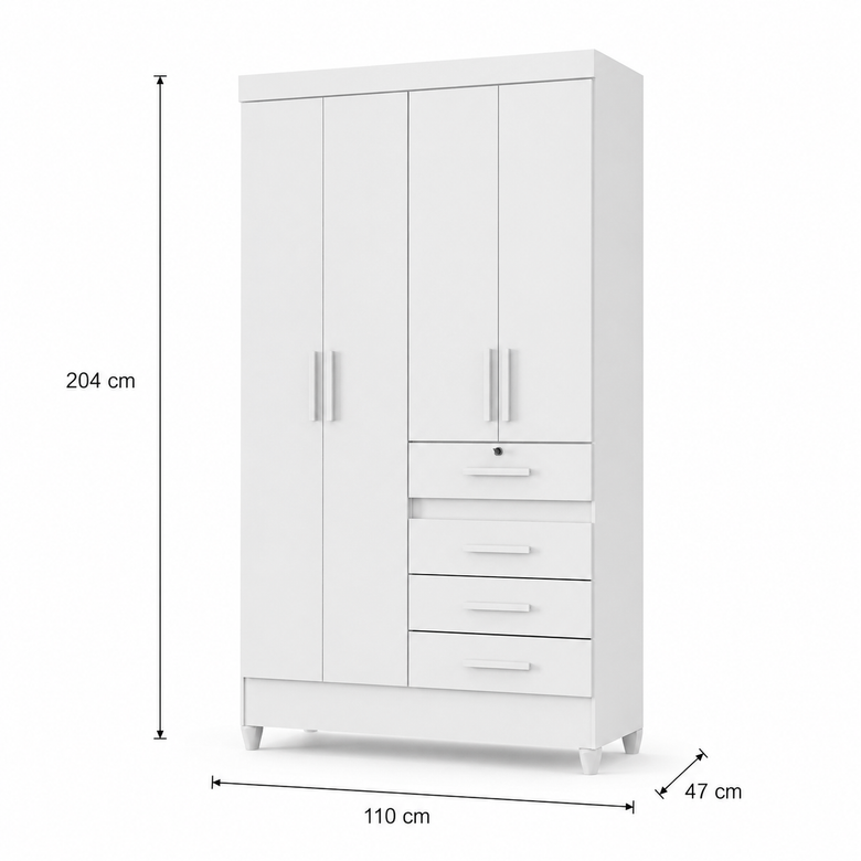Guarda-Roupa De Solteiro Sobral 4 Portas 4 Gavetas Moval