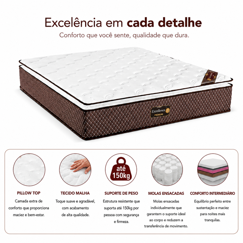 Colchão de Queen Molas D28 Ensacadas 158x32cm Executive Reconflex