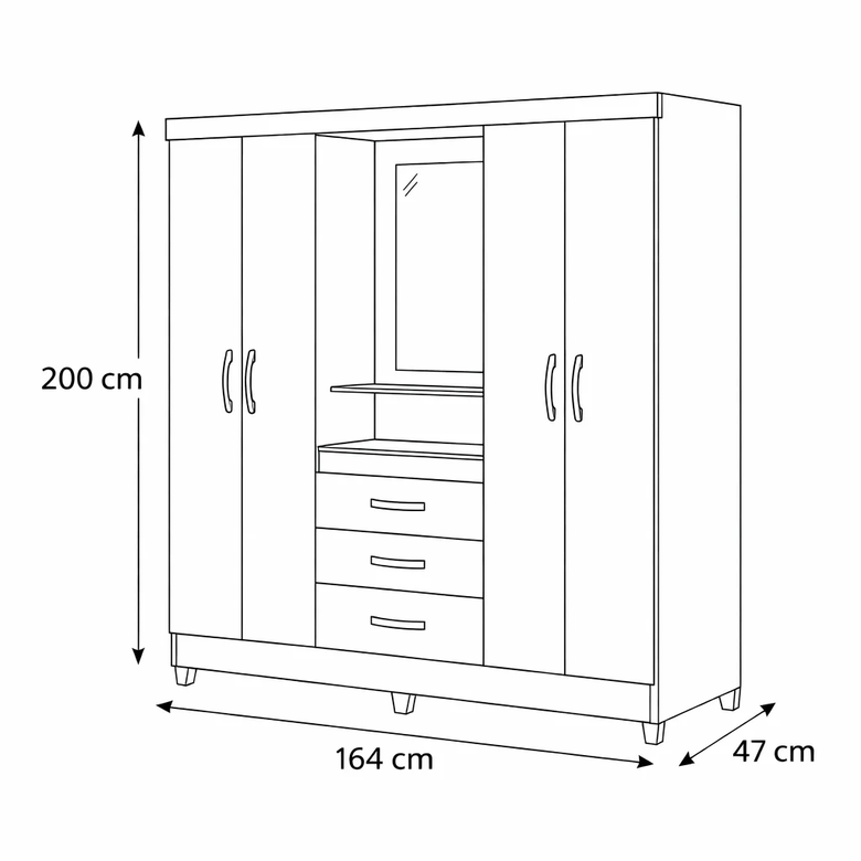 Guarda-Roupa Solteiro 4 Portas com Espelho 3 Gavetas Capri Moval