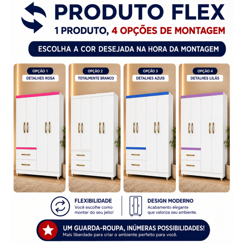 Guarda-Roupa Solteiro 4 Portas 2 Gavetas Madri Moval