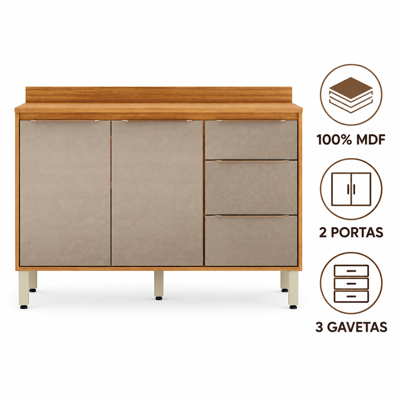Balcão Para Cozinha 120cm 100% MDF Plena Demóbile