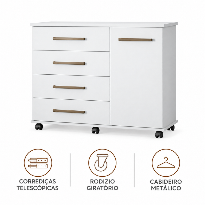 Cômoda 4 Gavetas 1 Porta Flora Demóbile