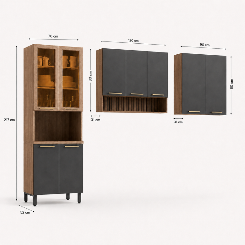 Cozinha Modulada 3 Peças 9 Portas Avelã Telasul
