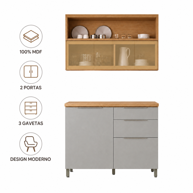 Cozinha Compacta 100% MDF 2 Portas 3 Gavetas Marquesa Nesher