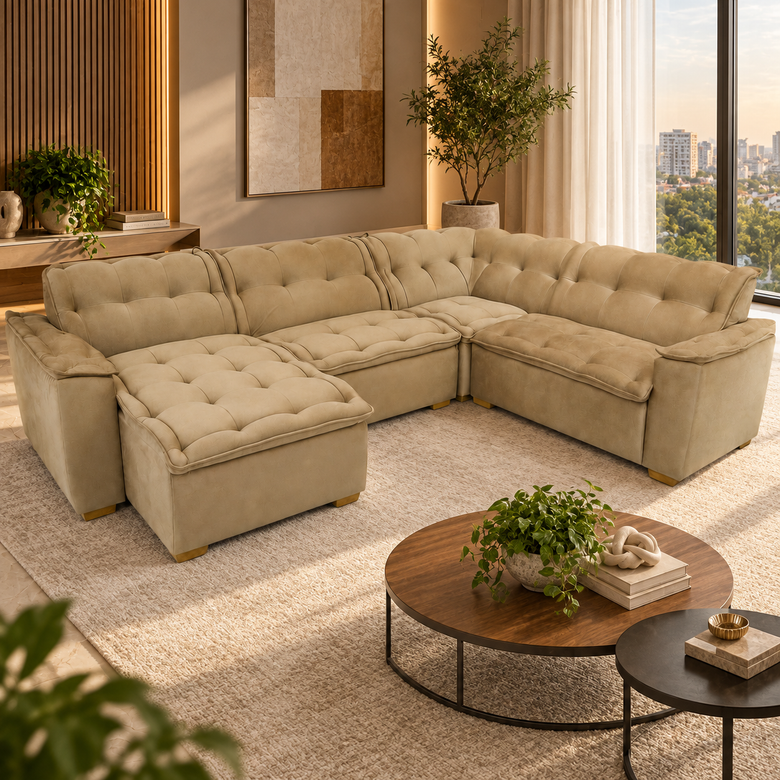 Sofá De Canto Premium 5 Lugares Chaise Inovaflex