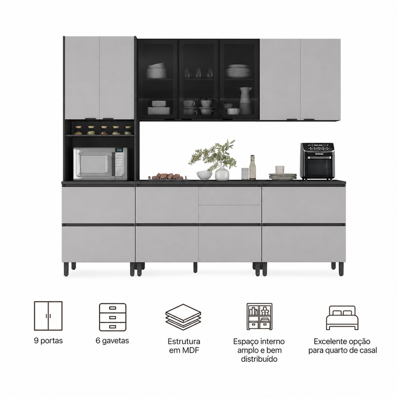 Cozinha Modulada 5 Peças 9 Portas 6 Gavetas Lumina Itatiana
