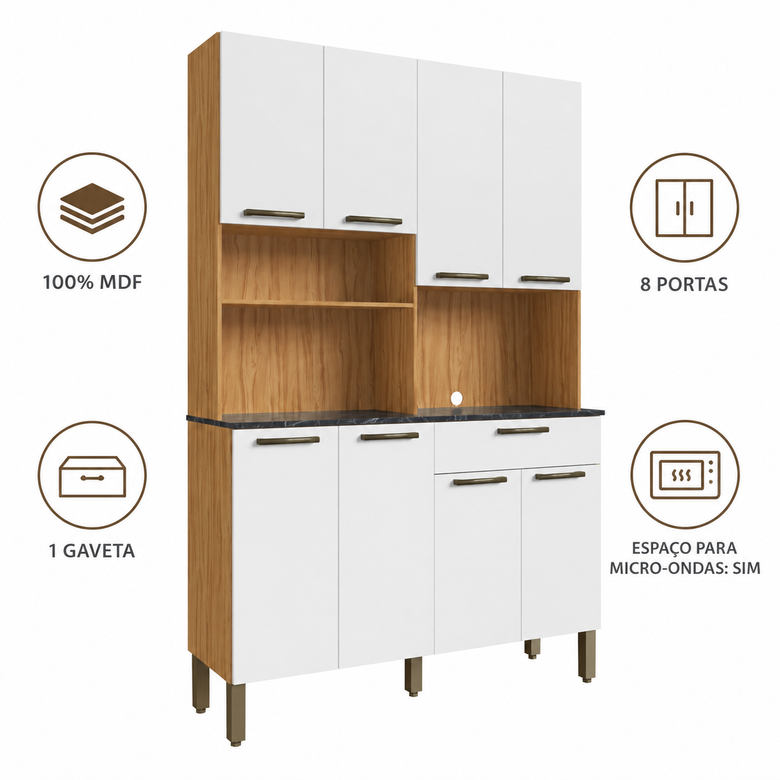 Cozinha Compacta 100% MDF 8 Portas 1 Gaveta Tannat Ronipa