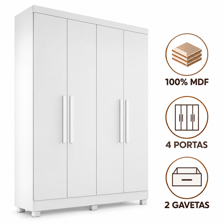 Guarda Roupa Solteiro 100% MDF 4 Portas 2 Gavetas Sergipe Bianchi