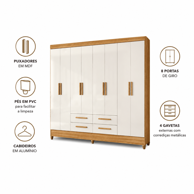 Guarda-Roupa Casal Florida 8 Portas 4 gavetas Moval