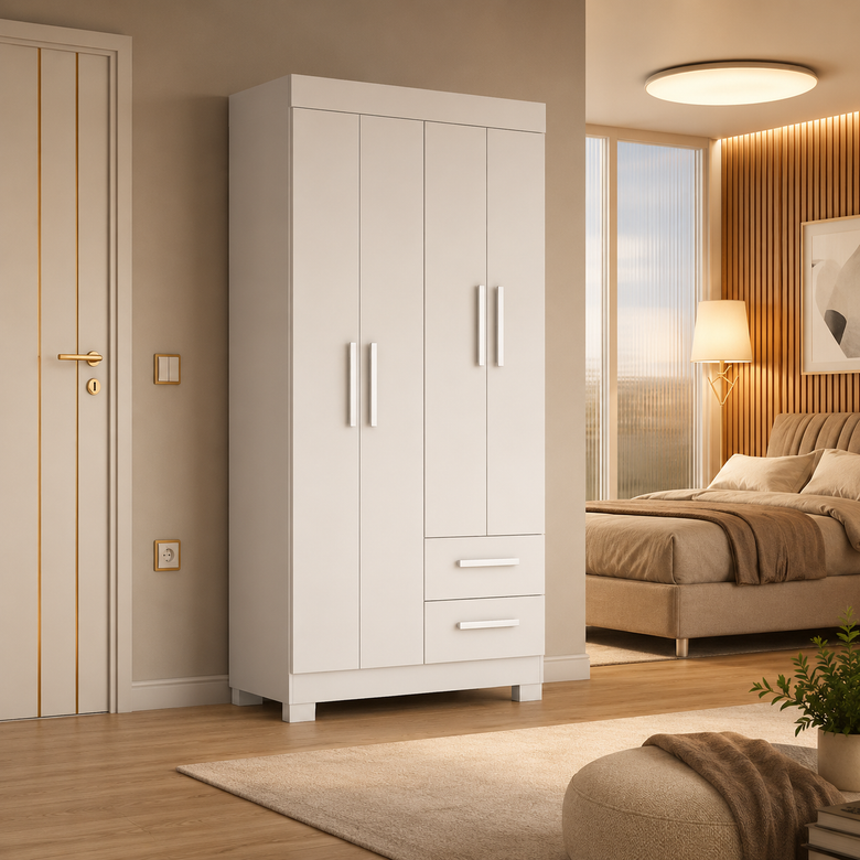 Guarda-Roupa Solteiro 4 Portas 2 Gavetas Nt6010 Notável Móveis