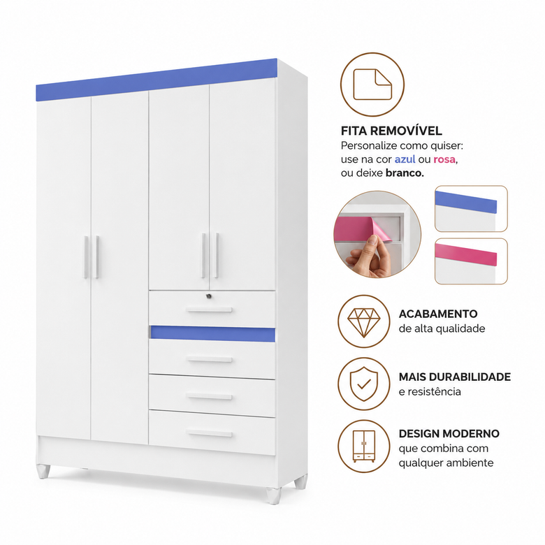 Guarda-Roupa De Solteiro Sobral 4 Portas 4 Gavetas Moval