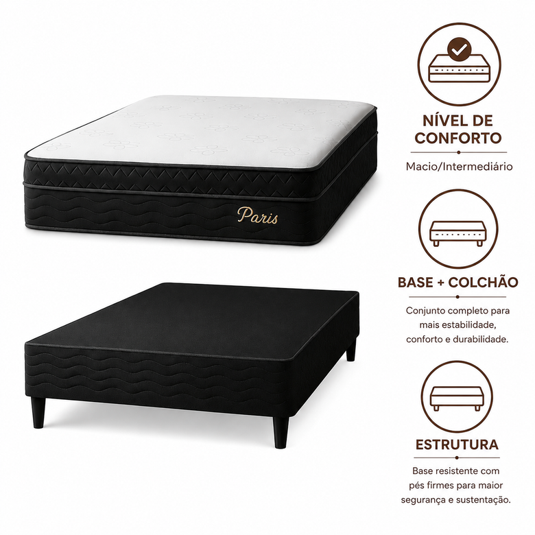Cama Box Casal (Base + Colchão) Molas Ensacadas Paris Topazio