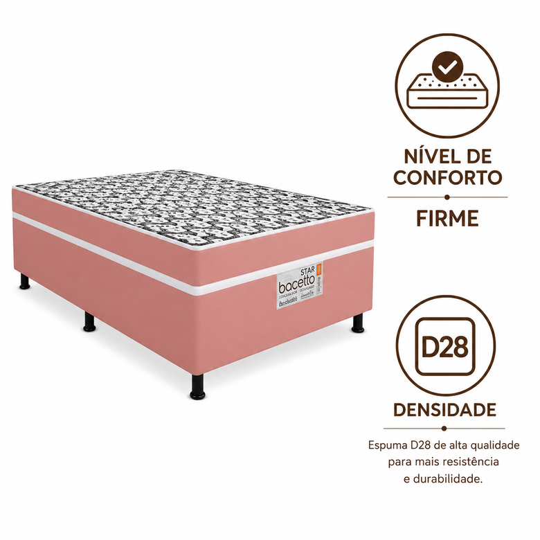 Cama Box Conjugada Viúva 128x42cm Star Pink Bacetto