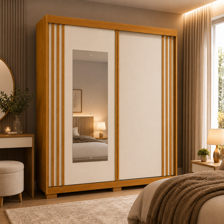 Guarda-Roupa Solteiro 100% MDF Com Espelho 2 Portas 3 Gavetas Athena ACP Móveis