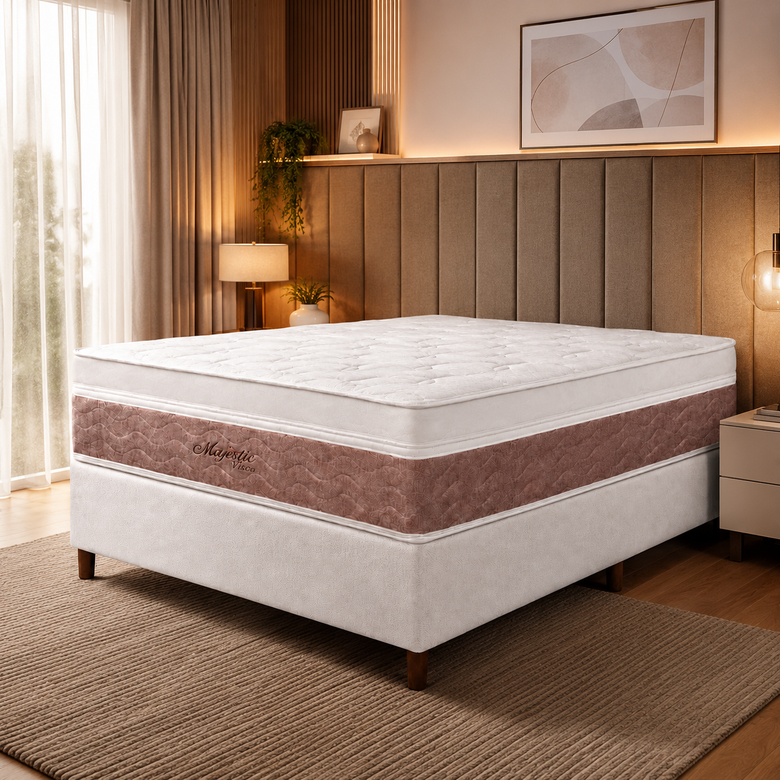 Cama Box Casal (Base + Colchão) Majestic Design