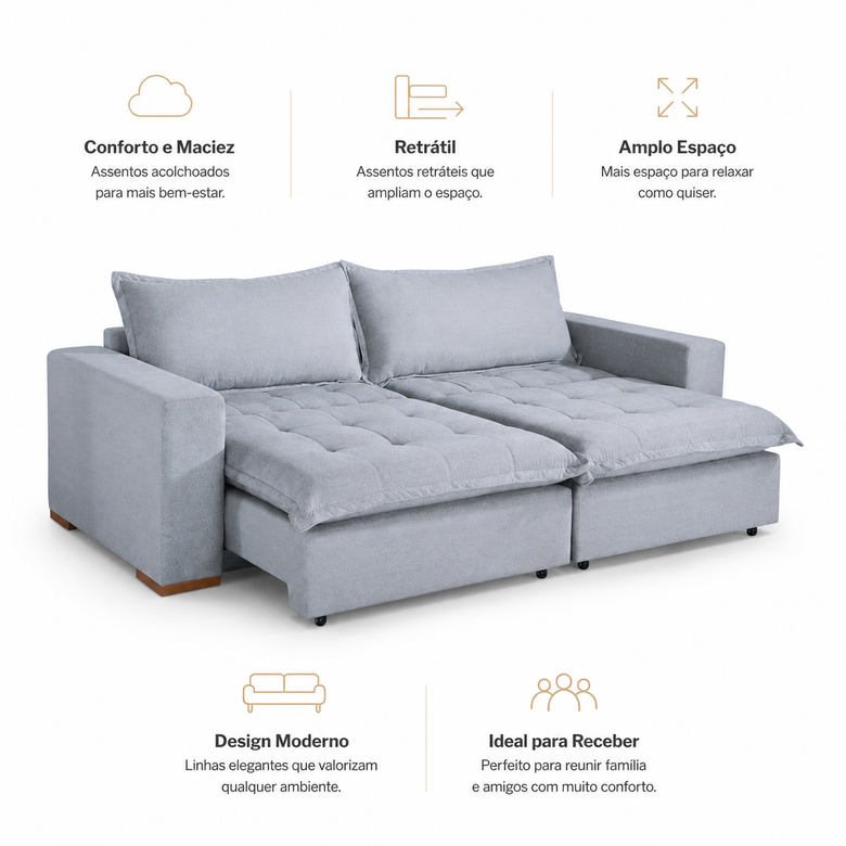 Conjunto de Sofá 3x2 Lugares Milano Design