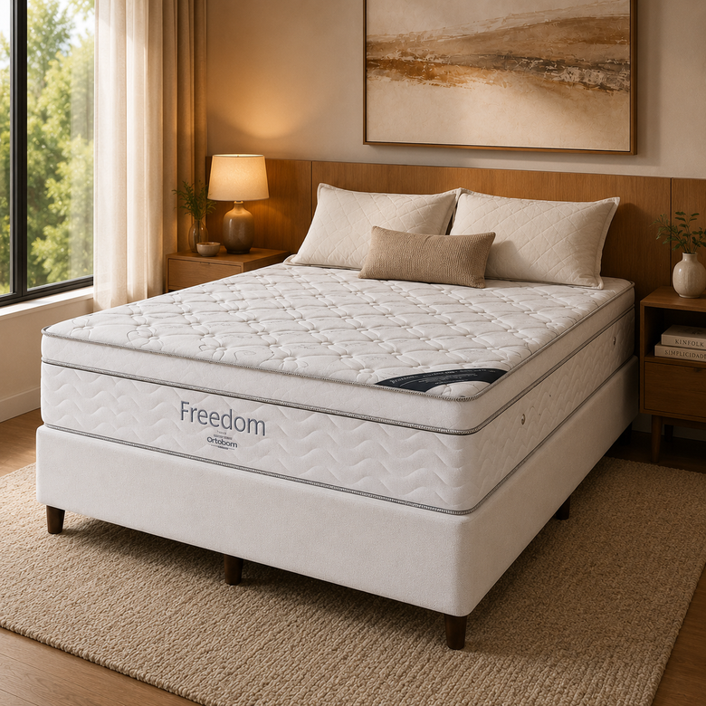 Cama Box Casal (Colchão + Base) 138x188x62 Molas Ensacadas Ortobom