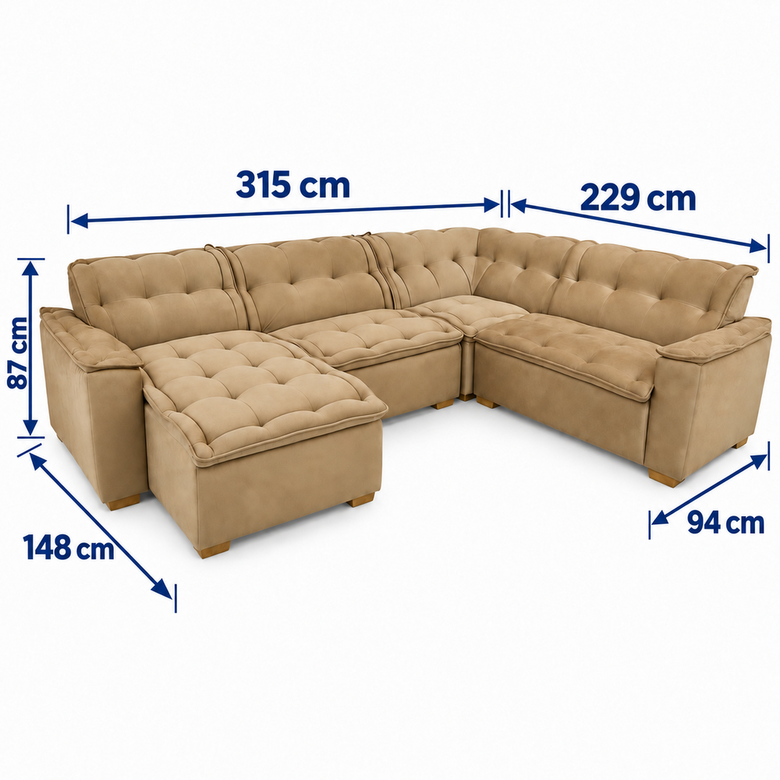 Sofá De Canto Premium 5 Lugares Chaise Inovaflex