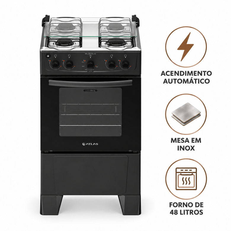 Fogão 4 Bocas Automático Milão Plus New Atlas