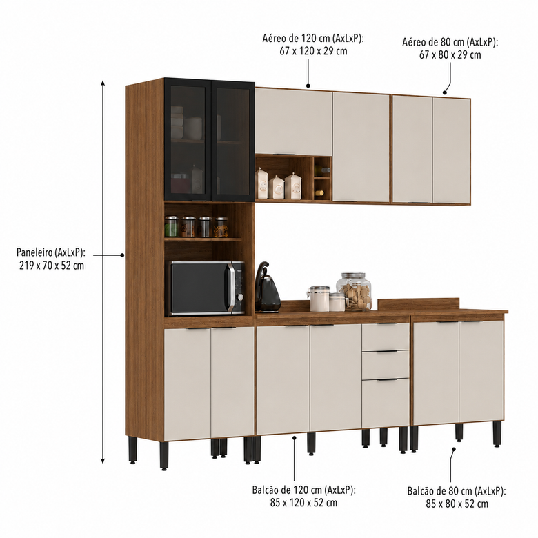 Cozinha Modulada 5 Peças 13 Portas 2 Gavetas Firenze Demóbile