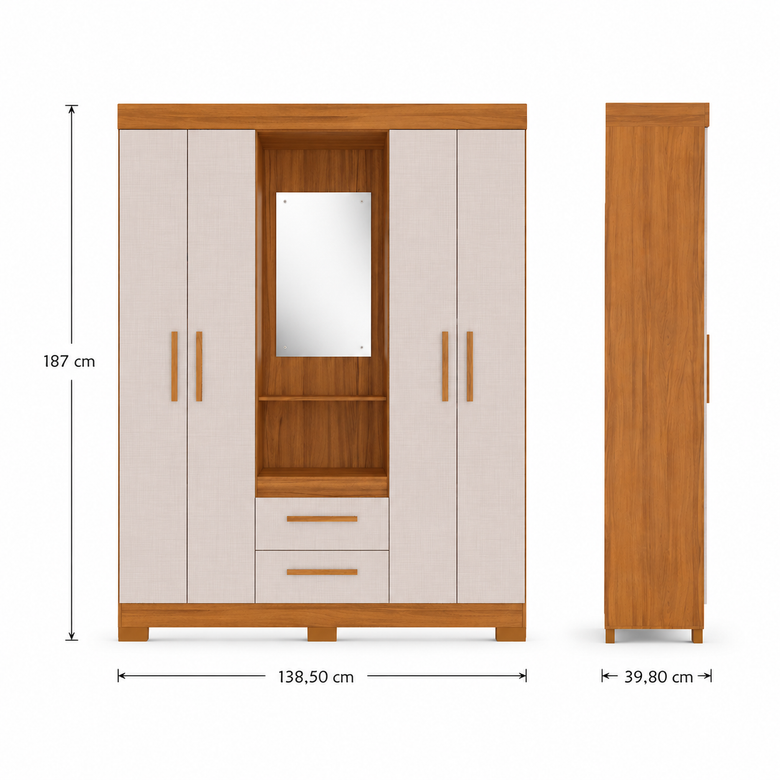 Guarda-Roupa Solteiro Com Espelho 4 Portas 2 Gavetas NT 6055 Notável