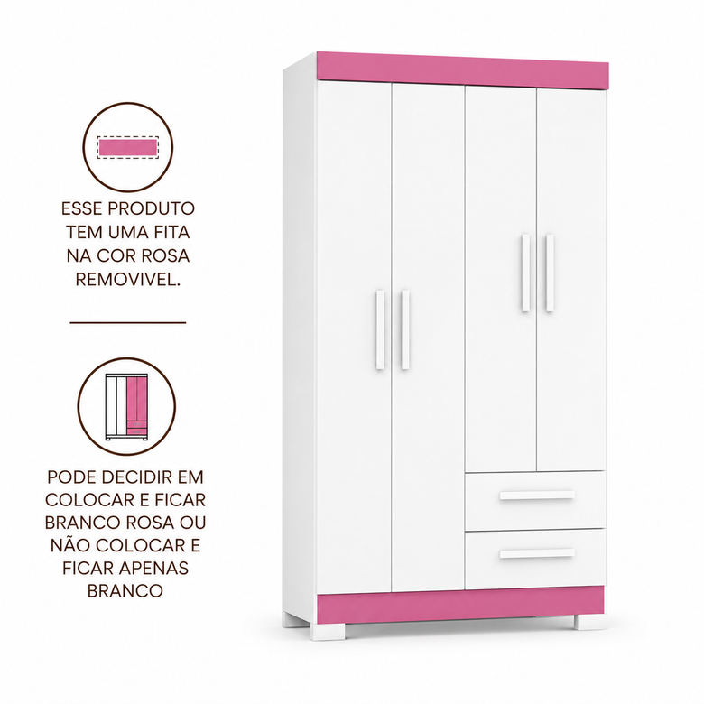 Guarda-Roupa Solteiro 4 Portas 2 Gavetas Nt6010 Notável Móveis