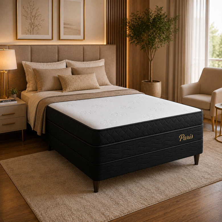 Cama Box Casal (Base + Colchão) Molas Ensacadas Paris Topazio