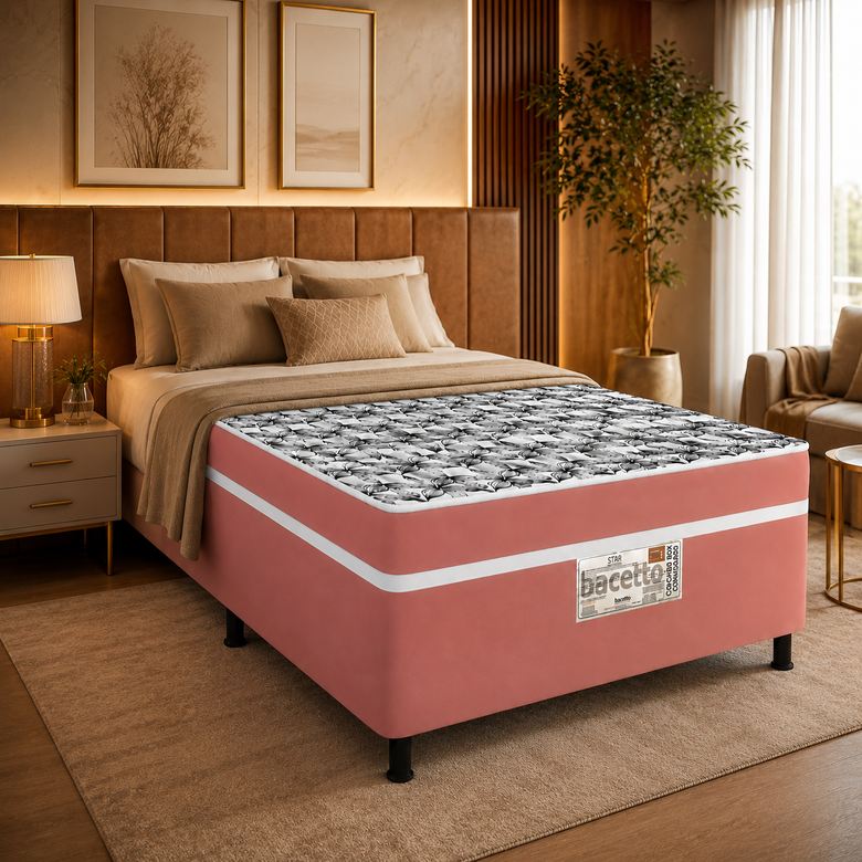 Cama Box Conjugada Viúva 128x42cm Star Pink Bacetto