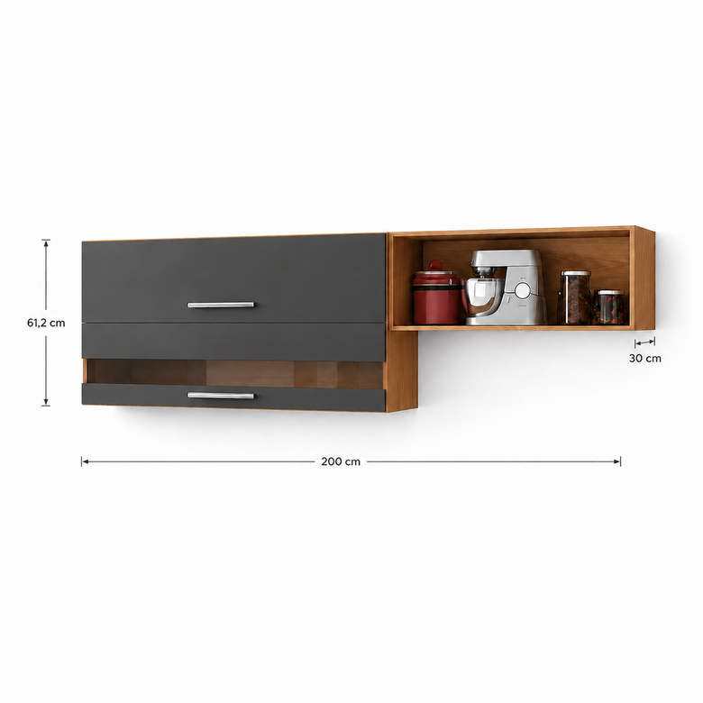 Armário Aéreo Duplo 100% MDF 2 Portas 200Cm Carménère Ronipa