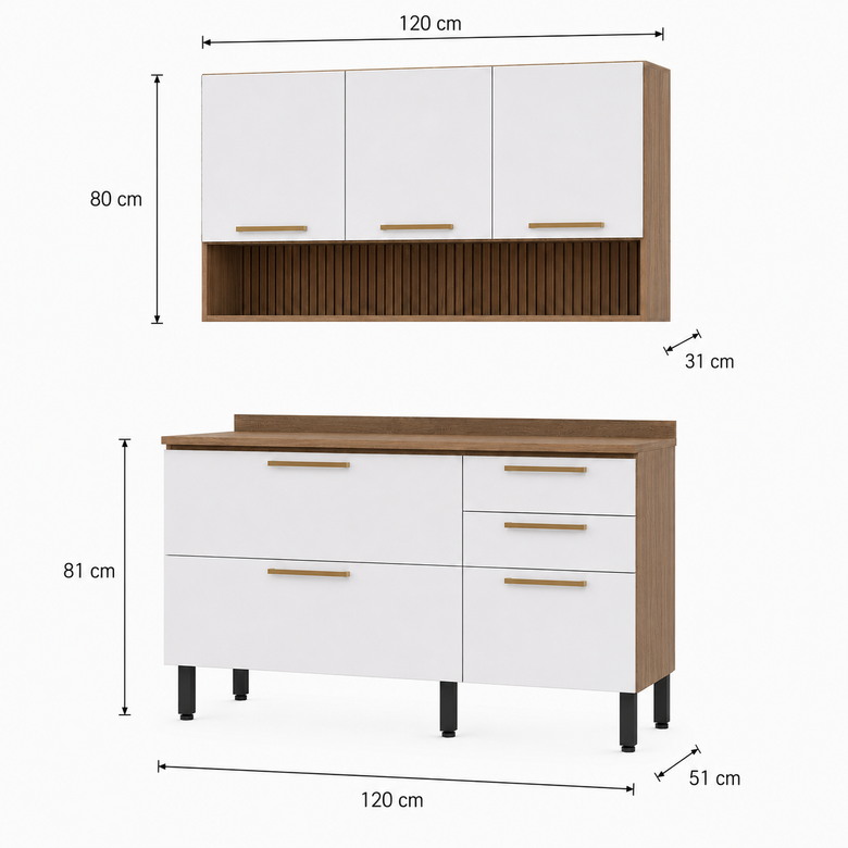Cozinha Compacta Avelã 6 Portas 2 Gavetas Telasul