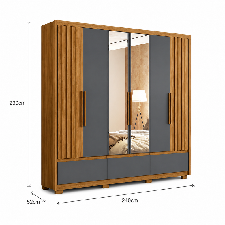 Guarda-Roupa Casal 6 Portas 5 Gavetas com Espelho Amazonas Moval