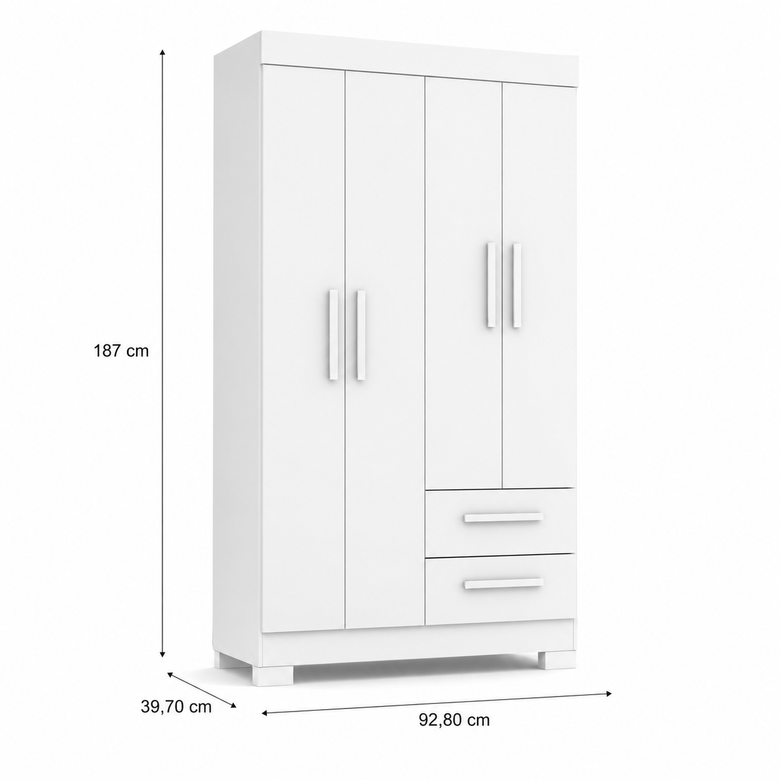 Guarda-Roupa Solteiro 4 Portas 2 Gavetas Nt6010 Notável Móveis