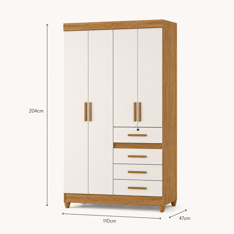 Guarda-Roupa De Solteiro Sobral 4 Portas 4 Gavetas Moval
