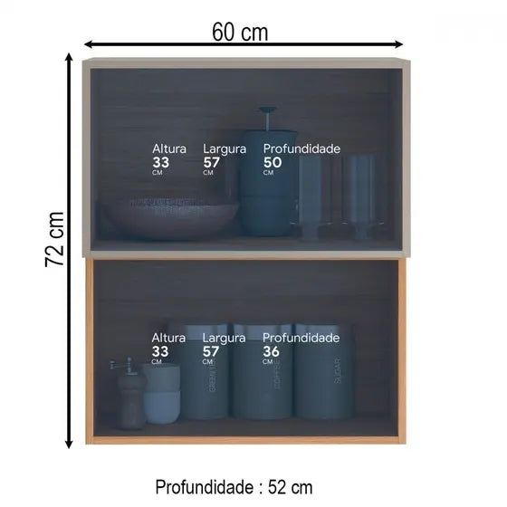 Armário Aéreo 2 Porta Basculante MDF Reflecta 60cm Proença Demobile