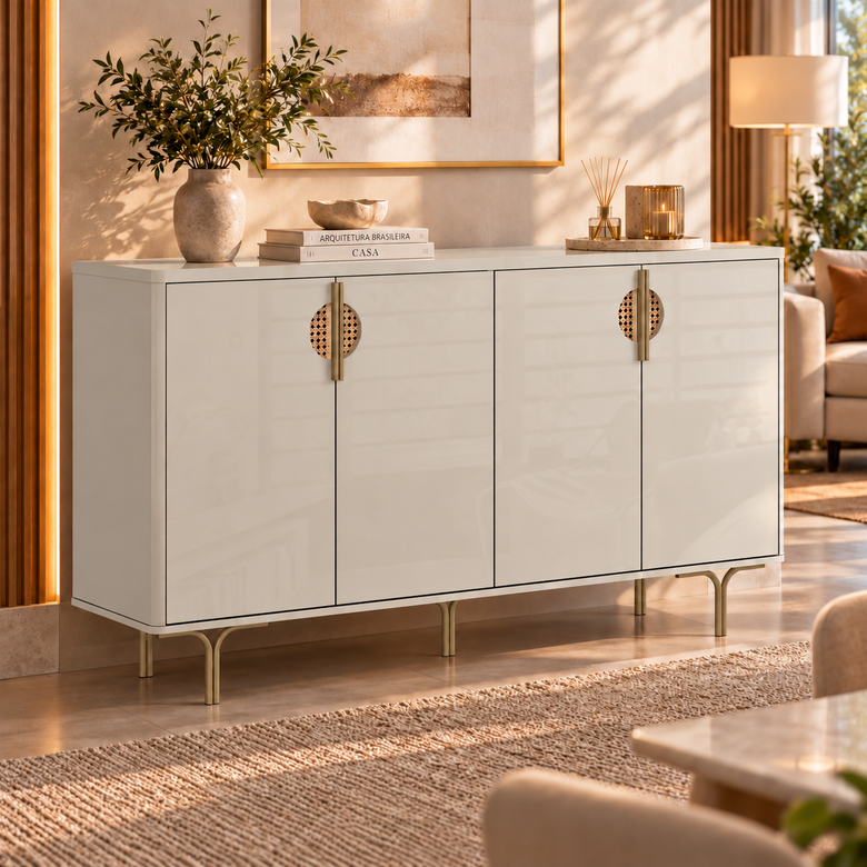 Buffet Aparador 100% MDF 4 Portas Marsala Lukaliam
