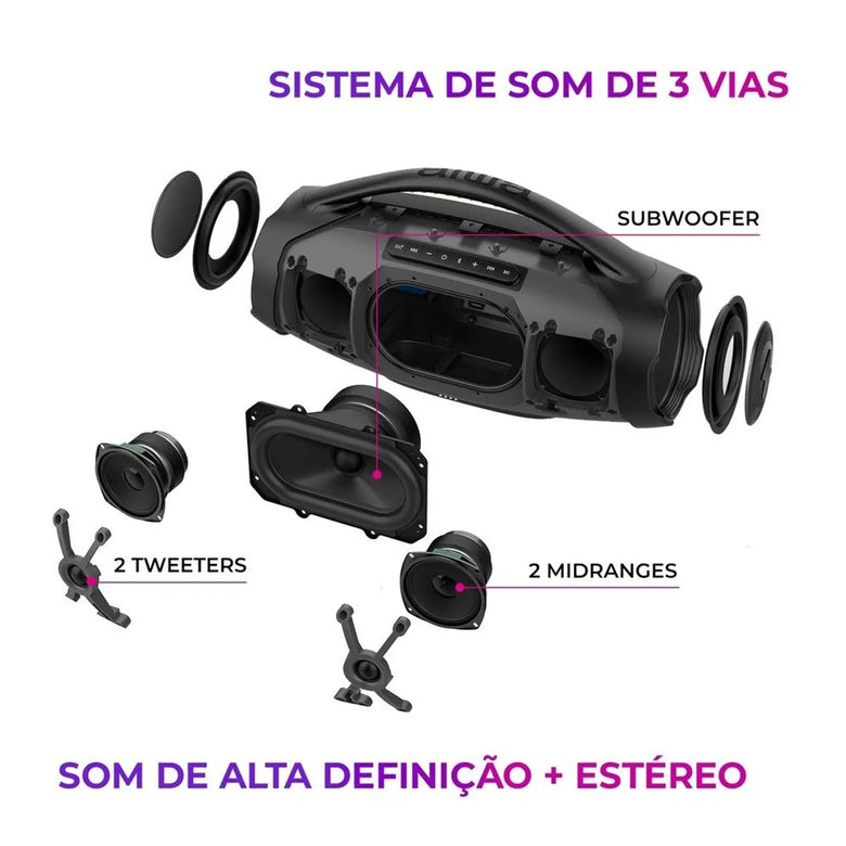 Caixa de Som Boombox Plus BBS-01-B 200W BT 30H IP66 USB AIWA
