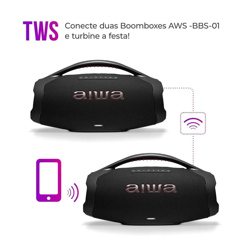 Caixa de Som Boombox Plus BBS-01-B 200W BT 30H IP66 USB AIWA