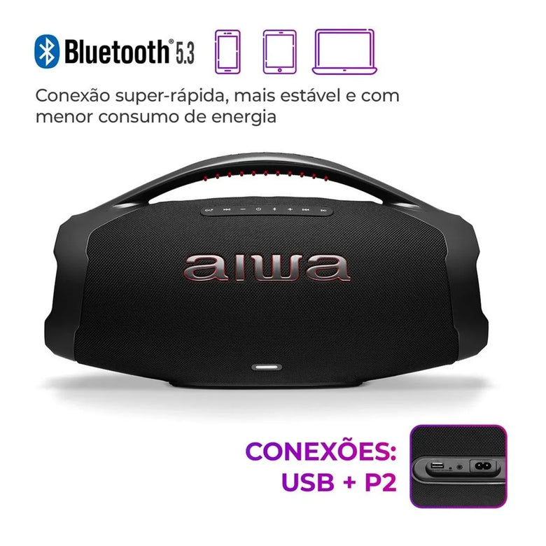 Caixa de Som Boombox Plus BBS-01-B 200W BT 30H IP66 USB AIWA