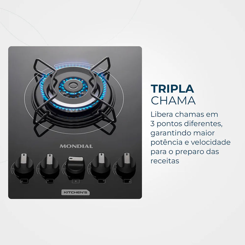 Cooktop a Gás 5 Bocas Tripla Chama Mondial CTG-03
