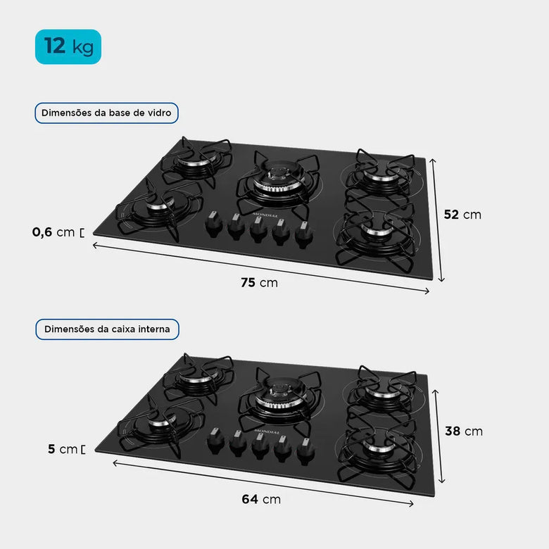 Cooktop a Gás 5 Bocas Tripla Chama Mondial CTG-03