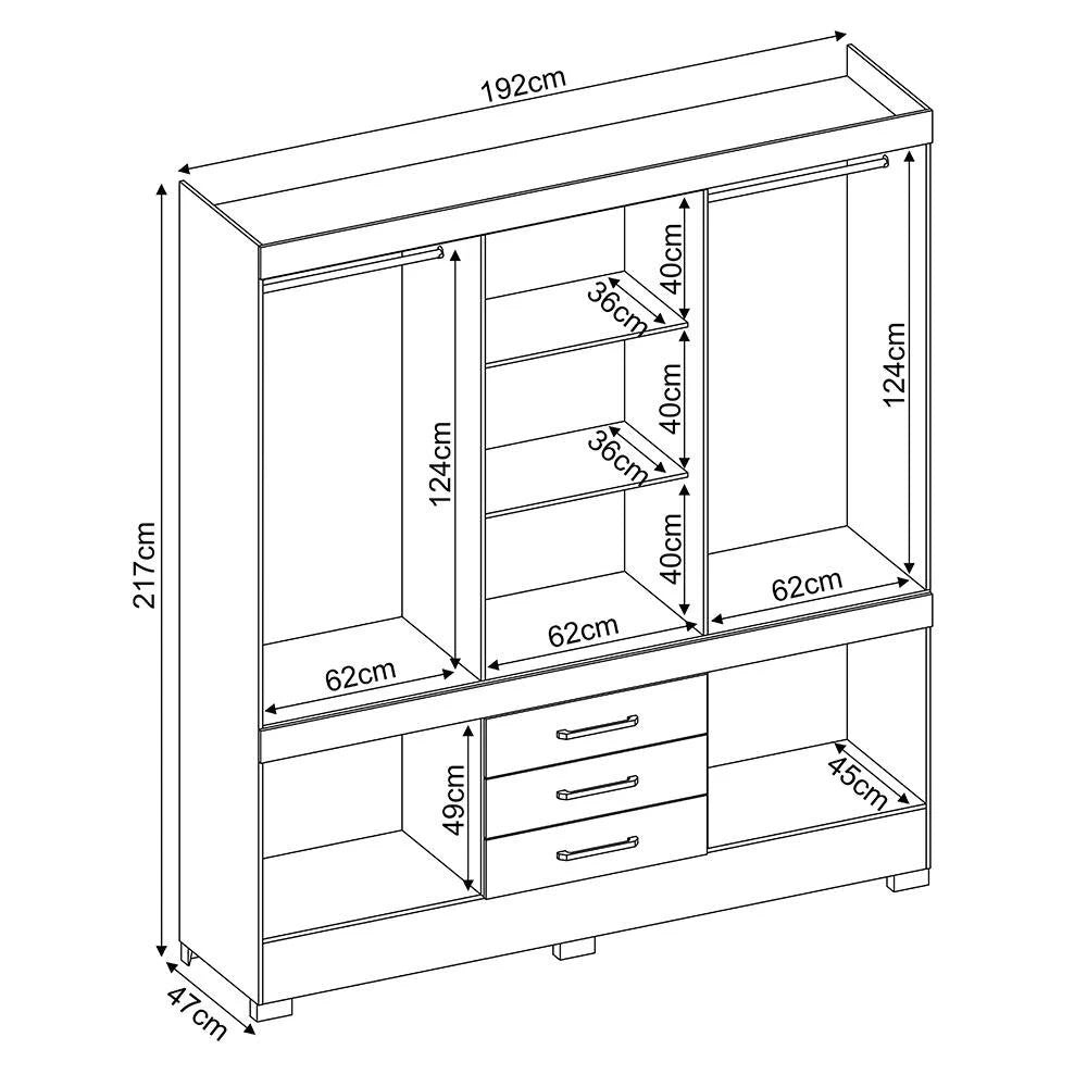 Guarda-Roupa Casal 10 Portas 3 Gavetas com Espelho Murano Demóbile