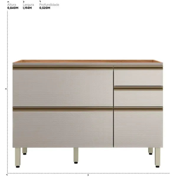 Balcão de Cozinha 1 Porta 4 Gaveta 120cm MDF Proença Demobile