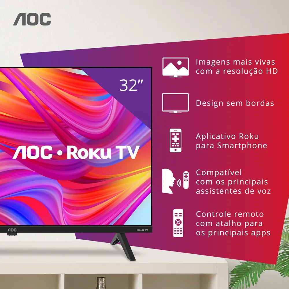 Smart Tv 32" Hd Led Hdmi 1 Usb Wifi Roku Aoc
