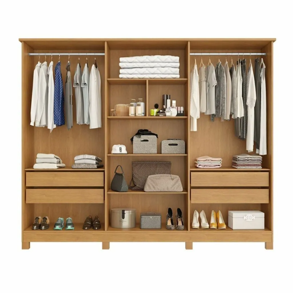 Guarda Roupa Casal com Espelho 6 Portas 4 Gavetas MDF Nina Bianchi