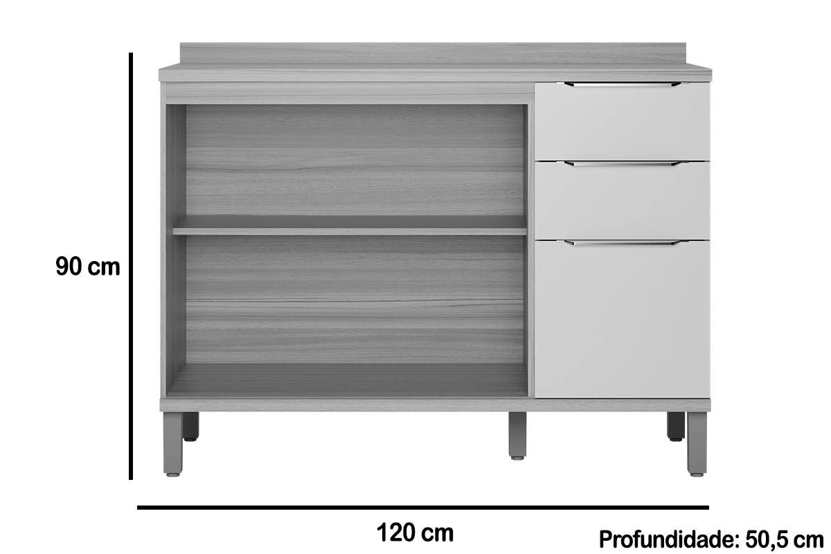 Balcão 2 Portas 3 Gavetas 120 Cm MDF Sauvignon Ronipa