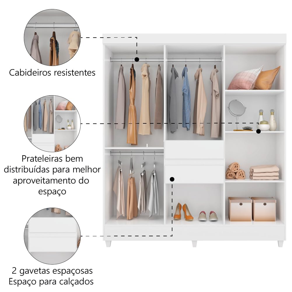 Guarda Roupa Casal 8 Portas 2 Gavetas Munique Demóbile
