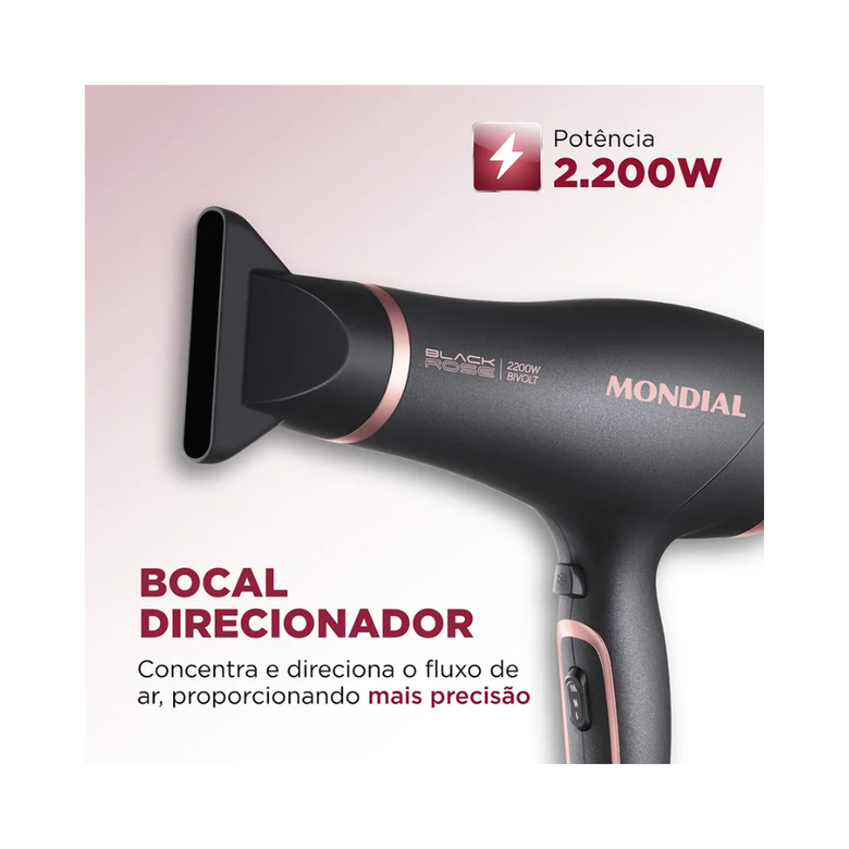 Secador de Cabelos Mondial Preto/Golden Rose Bivolt - SC-37-BI