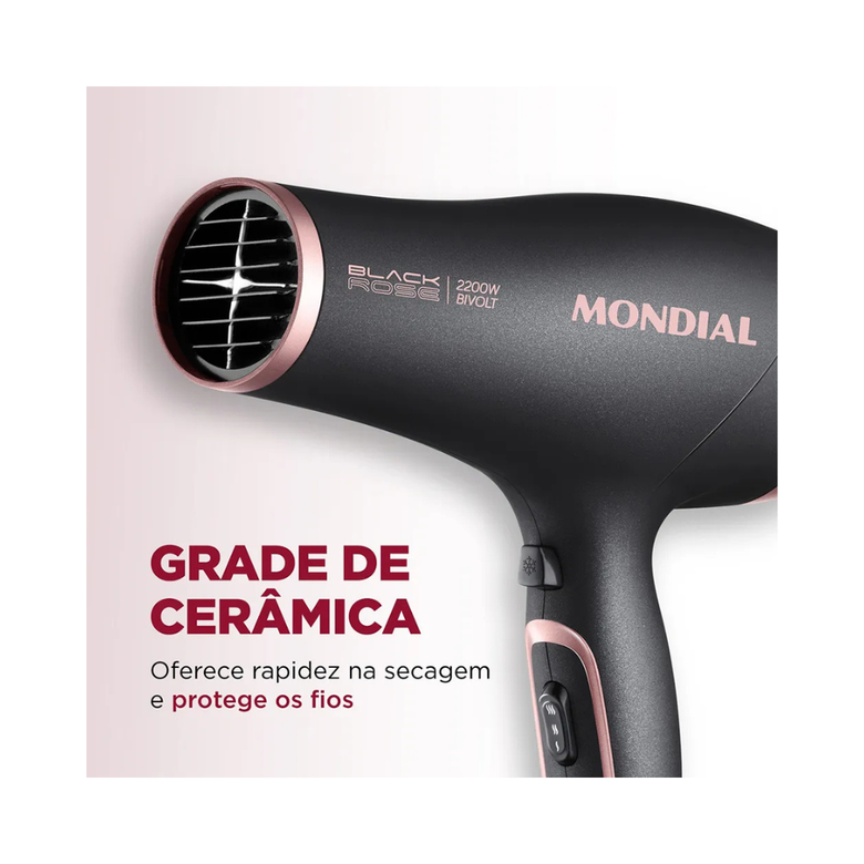 Secador de Cabelos Mondial Preto/Golden Rose Bivolt - SC-37-BI