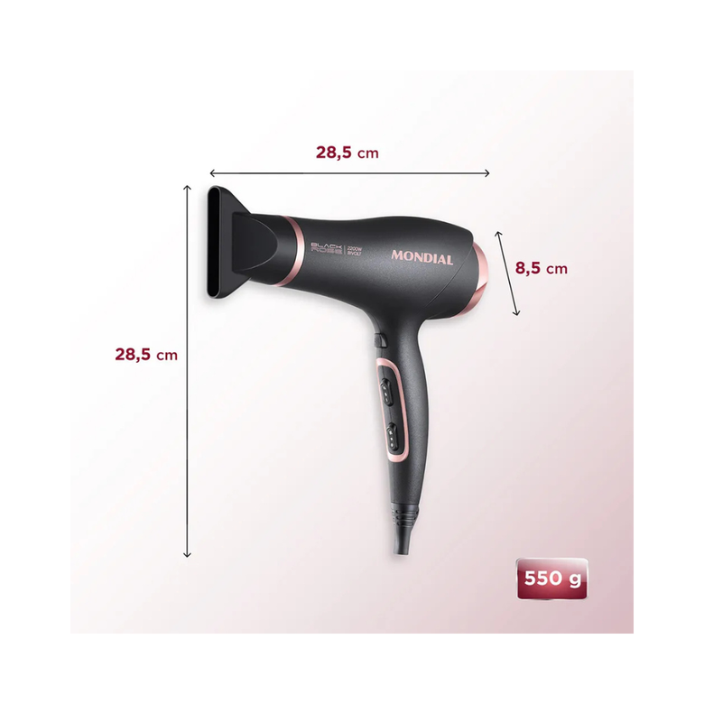 Secador de Cabelos Mondial Preto/Golden Rose Bivolt - SC-37-BI